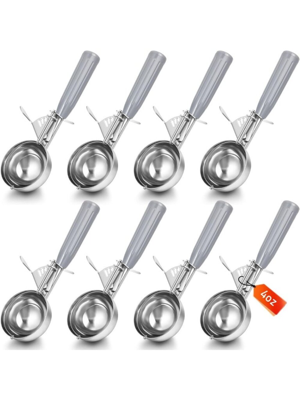 8 Pcs Ice Cream Scoopers with Trigger, 4 oz, Gray - Perfect for Parties